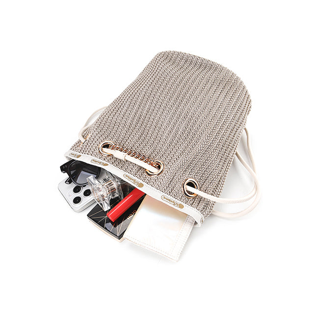 Chain Crochet Sm Bucket In Beige Crochet