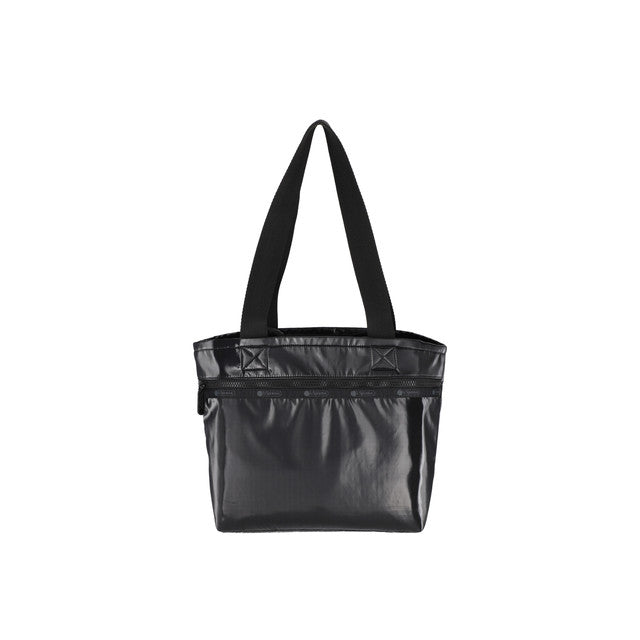 Two Handle Zip Tote In Black Shine