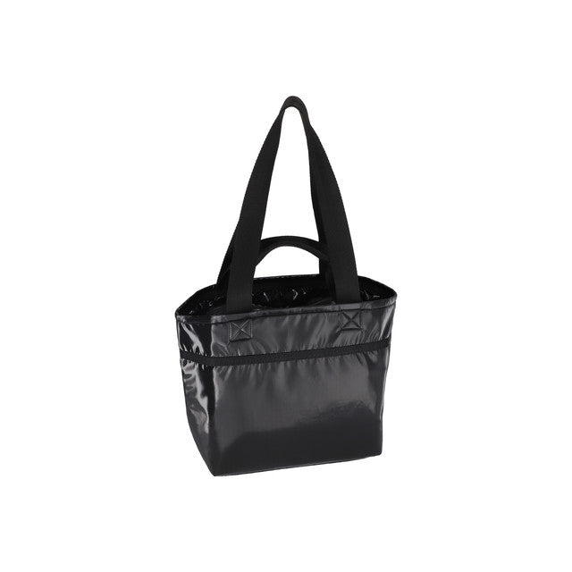 Two Handle Zip Tote In Black Shine