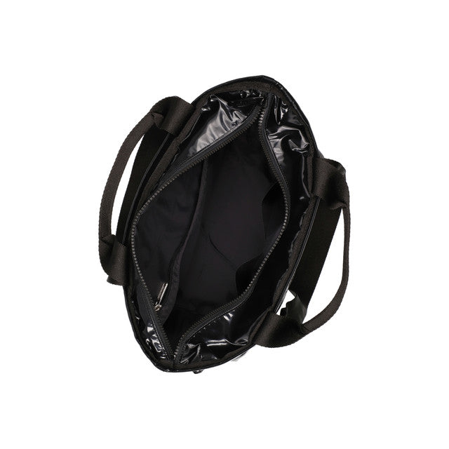 Two Handle Zip Tote In Black Shine