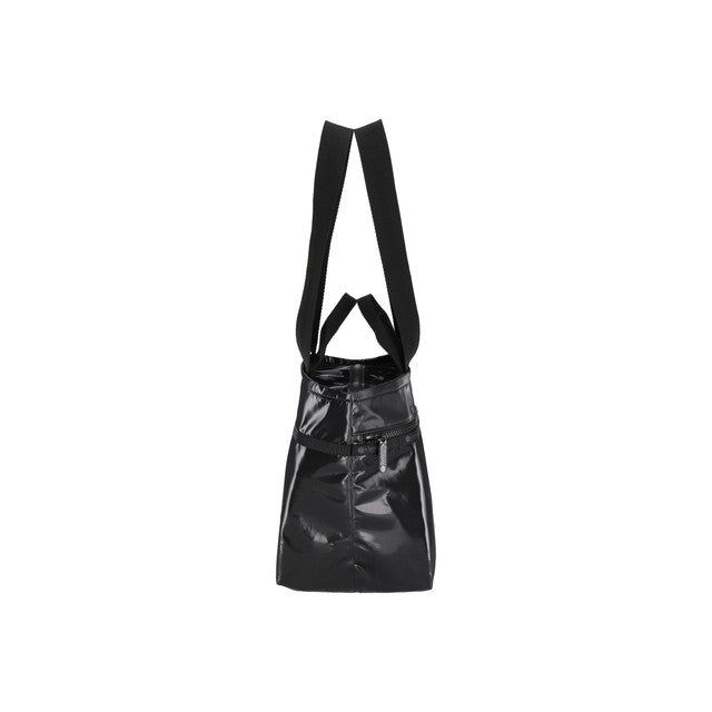 Two Handle Zip Tote In Black Shine