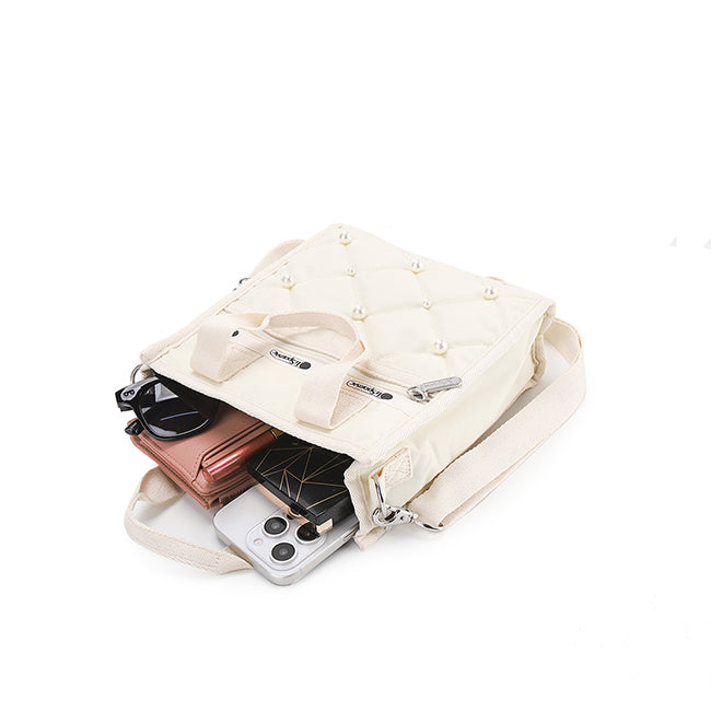 Mini N/S Tote W/ Pearls In Starlight Pearl