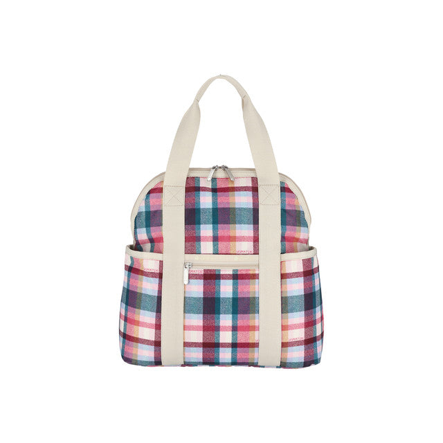 Double Trouble Backpack In Pink Plaid