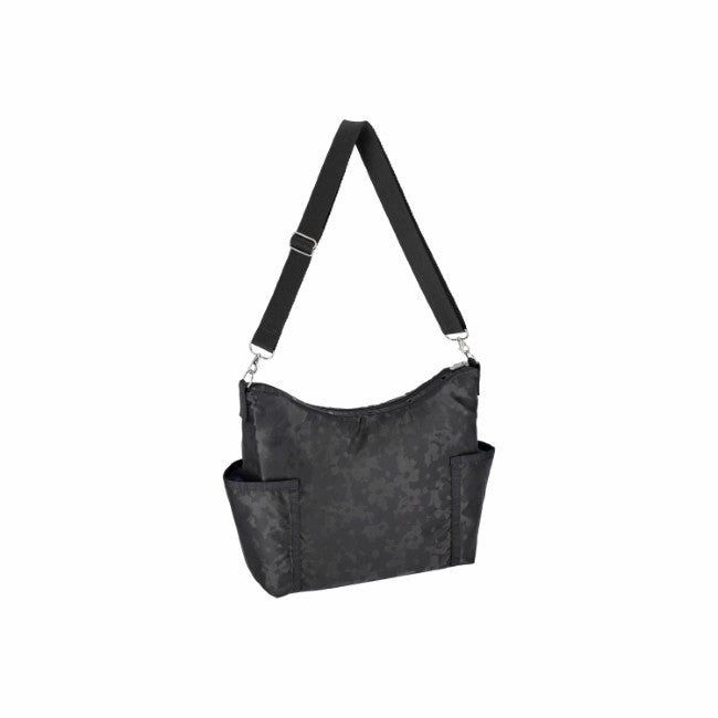 LeSportsac Unisex Zip Bucket Shoulder In Black Floral Jacquard