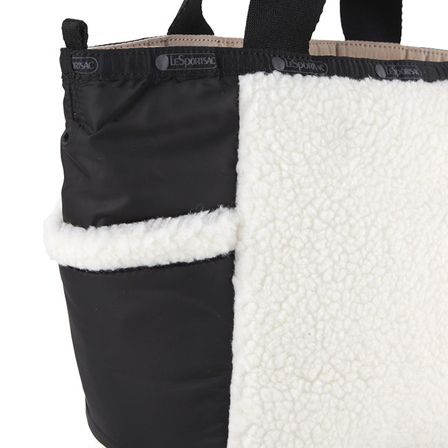 LeSportsac Unisex Sherpa Small Open Tote In Cream Vegan Sherpa
