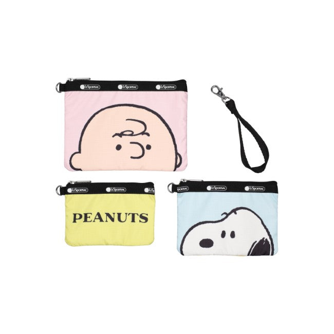 LeSportsac Unisex Pouch Wristlet Pouch Set In Peanuts Pals Wristlet