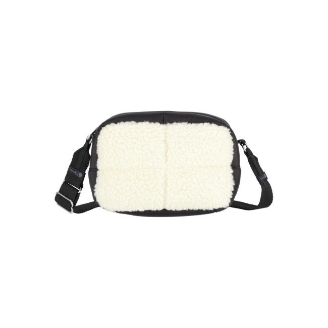 LeSportsac Unisex Puffy Cube Crossbody In Cream Vegan Sherpa