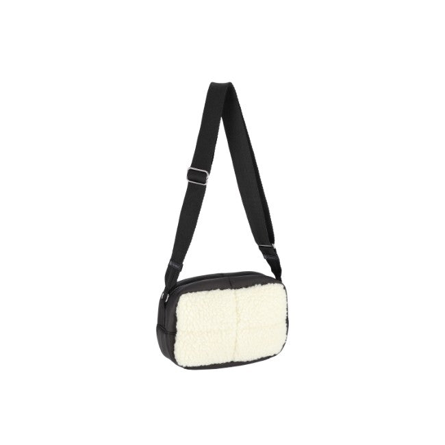 LeSportsac Unisex Puffy Cube Crossbody In Cream Vegan Sherpa