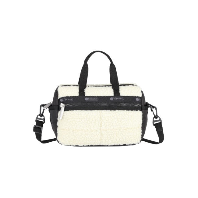 LeSportsac Unisex Puffy Mini Duffel In Cream Vegan Sherpa