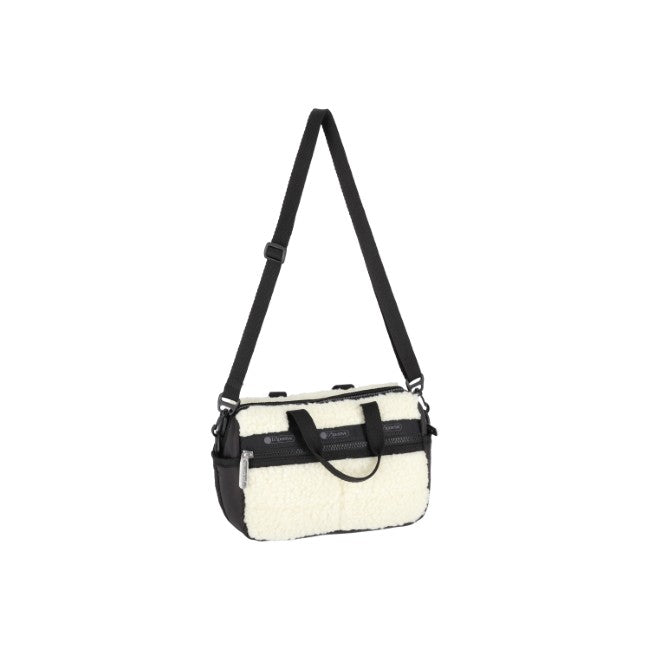 LeSportsac Unisex Puffy Mini Duffel In Cream Vegan Sherpa
