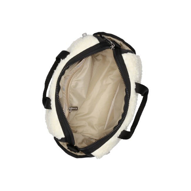 LeSportsac Unisex Puffy Mini Duffel In Cream Vegan Sherpa