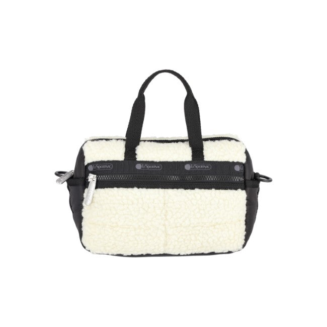 LeSportsac Unisex Puffy Mini Duffel In Cream Vegan Sherpa