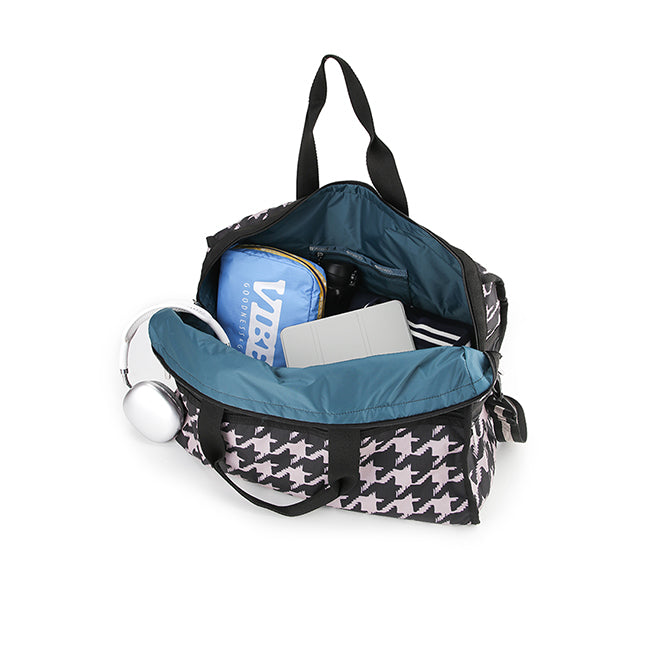 LeSportsac Tas Unisex Travel Bag Deluxe Lg Weekender In Blk/ Beige Houndstooth