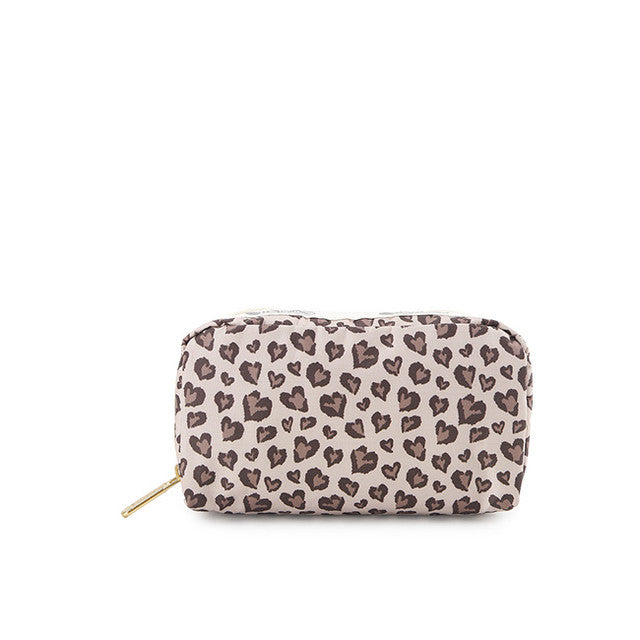 Rectangular Cosmetic In Latte Heart Leopard
