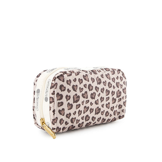 Rectangular Cosmetic In Latte Heart Leopard