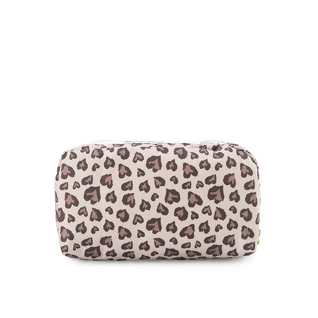 Rectangular Cosmetic In Latte Heart Leopard