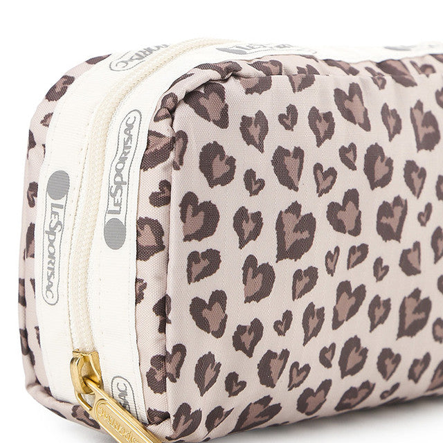 Rectangular Cosmetic In Latte Heart Leopard