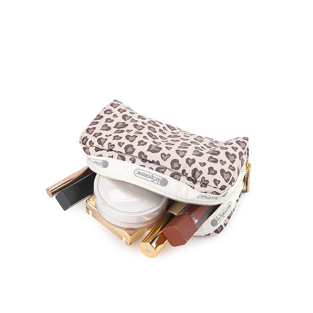 Rectangular Cosmetic In Latte Heart Leopard