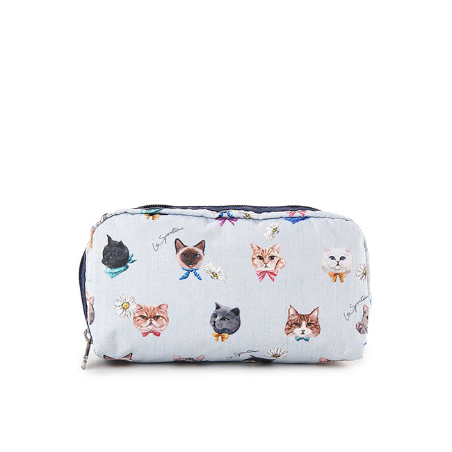 Rectangular Cosmetic In Playful Cats Sky Blue