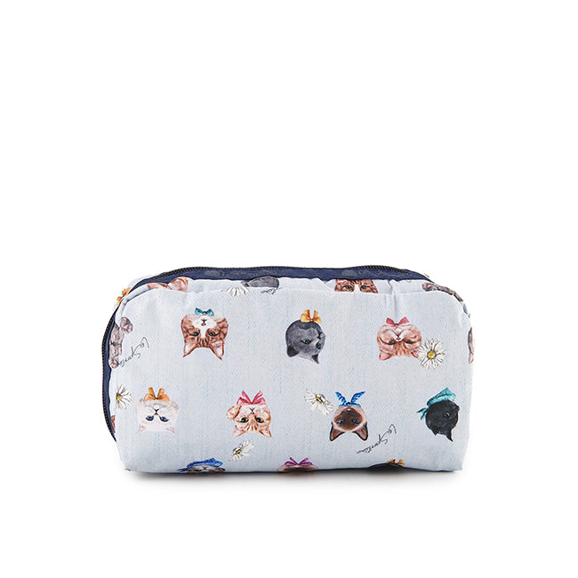 Rectangular Cosmetic In Playful Cats Sky Blue