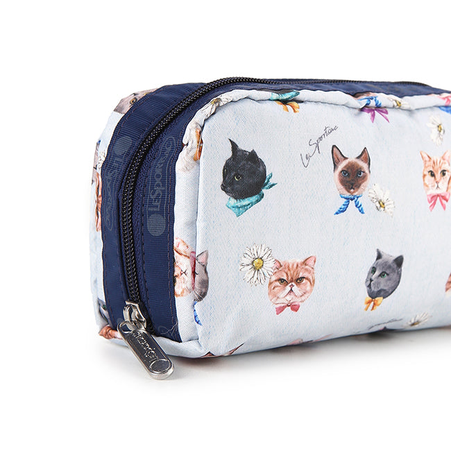 Rectangular Cosmetic In Playful Cats Sky Blue