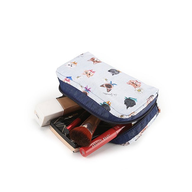 Rectangular Cosmetic In Playful Cats Sky Blue