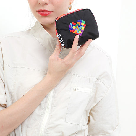 Square Cosmetic In Tetris Heart Emb Sq Cosm