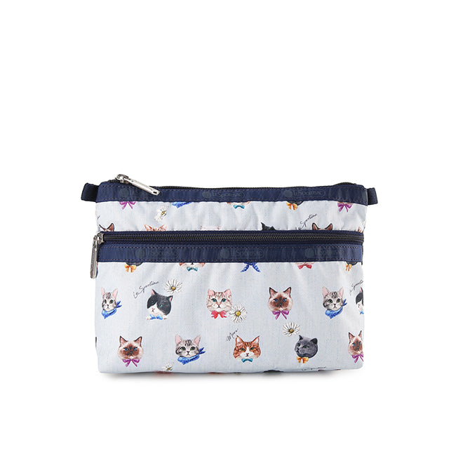 Cosmetic Clutch In Playful Cats Sky Blue