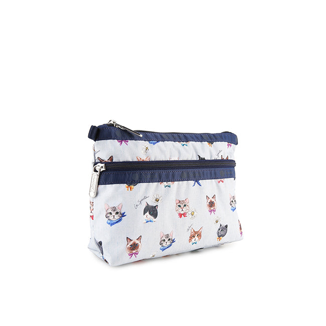 Cosmetic Clutch In Playful Cats Sky Blue