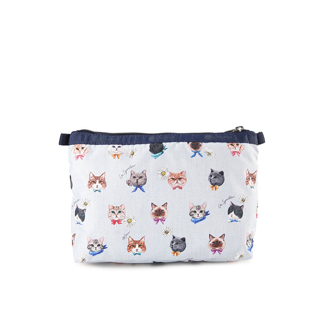 Cosmetic Clutch In Playful Cats Sky Blue