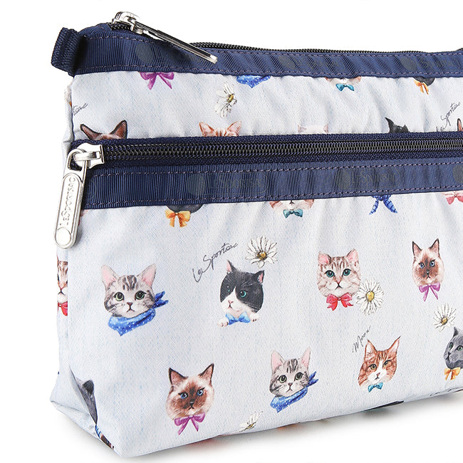 Cosmetic Clutch In Playful Cats Sky Blue