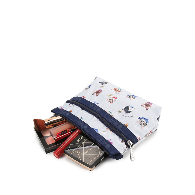 Cosmetic Clutch In Playful Cats Sky Blue