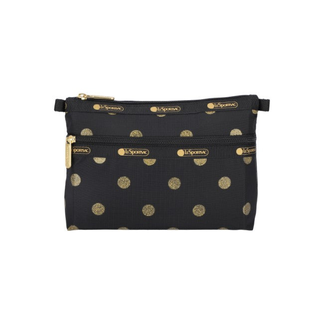 LeSportsac Unisex Pouch Cosmetic Clutch In Gold Glitter Dots