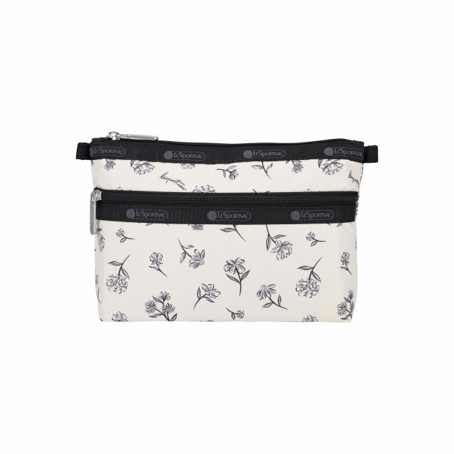 LeSportsac Unisex Pouch Cosmetic Clutch In Ink Sketched Floral Ivory