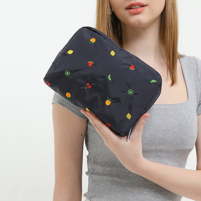 Xl Rectangular Cosmetic In Mixed Fruit Embroidery