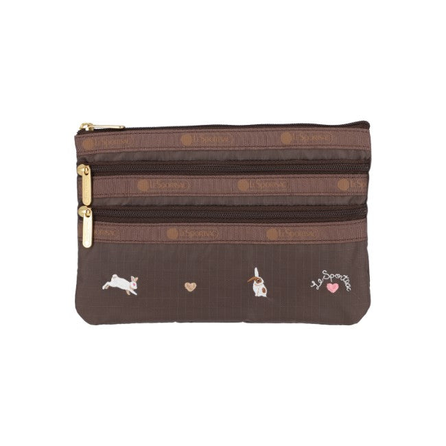 LeSportsac Unisex 3-Zip Cosmetic In Bunny Embroidery
