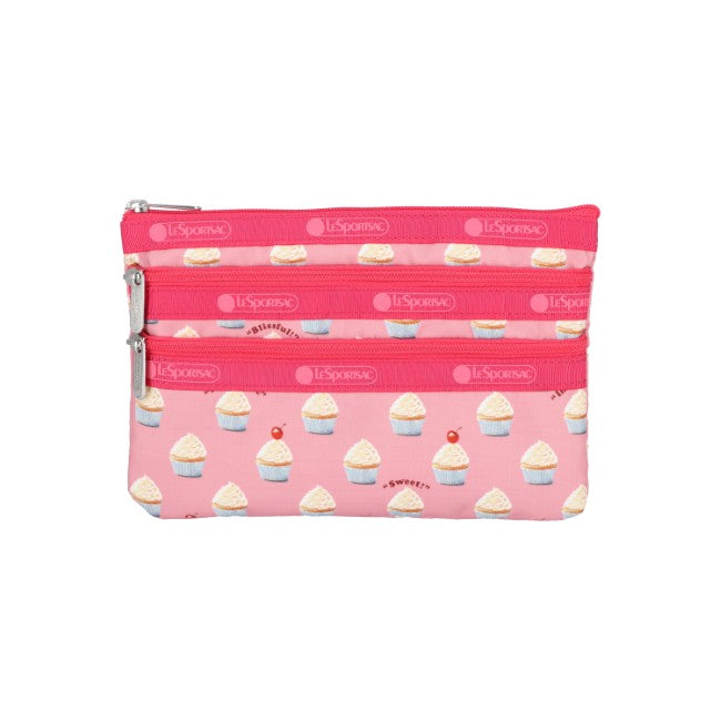 LeSportsac Unisex 3-Zip Cosmetic In Sweet Cupcake Delight