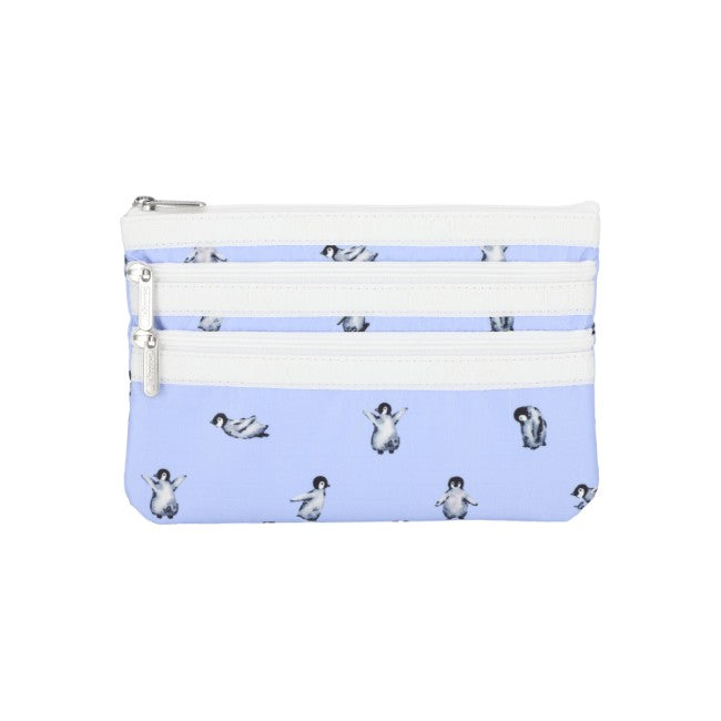 LeSportsac Unisex Pouch 3-Zip Cosmetic In Petite Penguins White