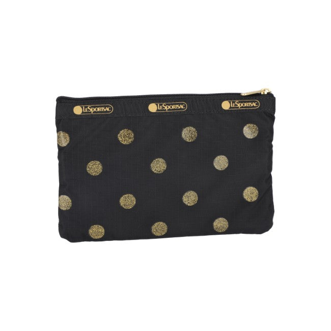 LeSportsac Unisex Pouch 3-Zip Cosmetic In Gold Glitter Dots