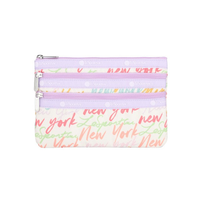 LeSportsac Unisex Pouch 3-Zip Cosmetic In Nyc Script Cream