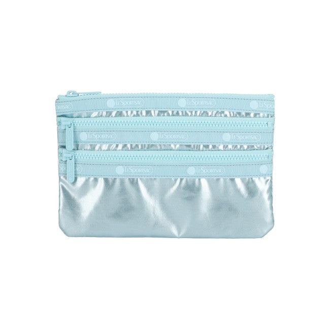 LeSportsac Unisex Pouch 3-Zip Cosmetic In Aqua Blue Shine