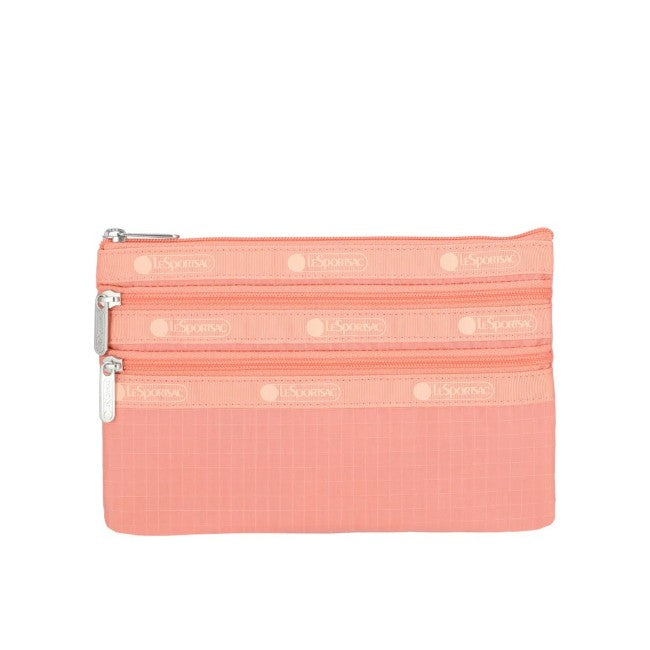LeSportsac Unisex Pouch 3-Zip Cosmetic In Coral Punch