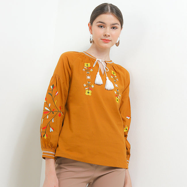 Hush Puppies Pakaian Wanita Blouse Nc Ethia Lss In Camel