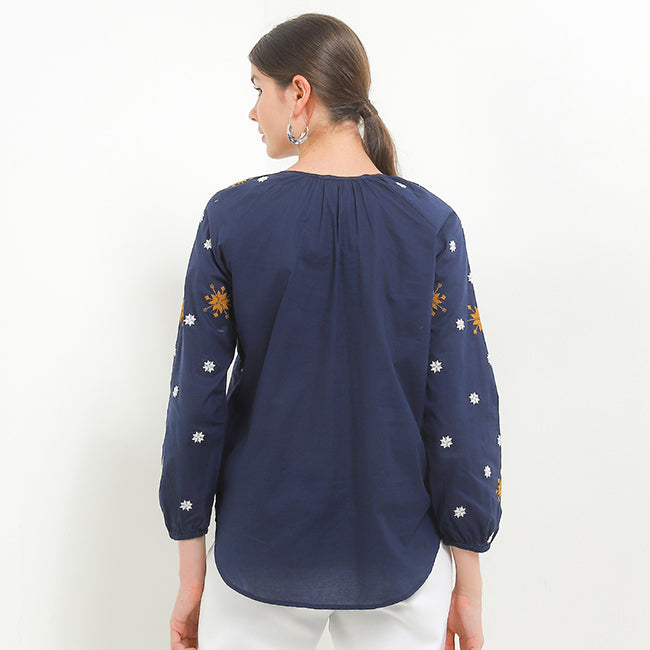 Hush Puppies Pakaian Wanita Blouse Nc Metia In Navy