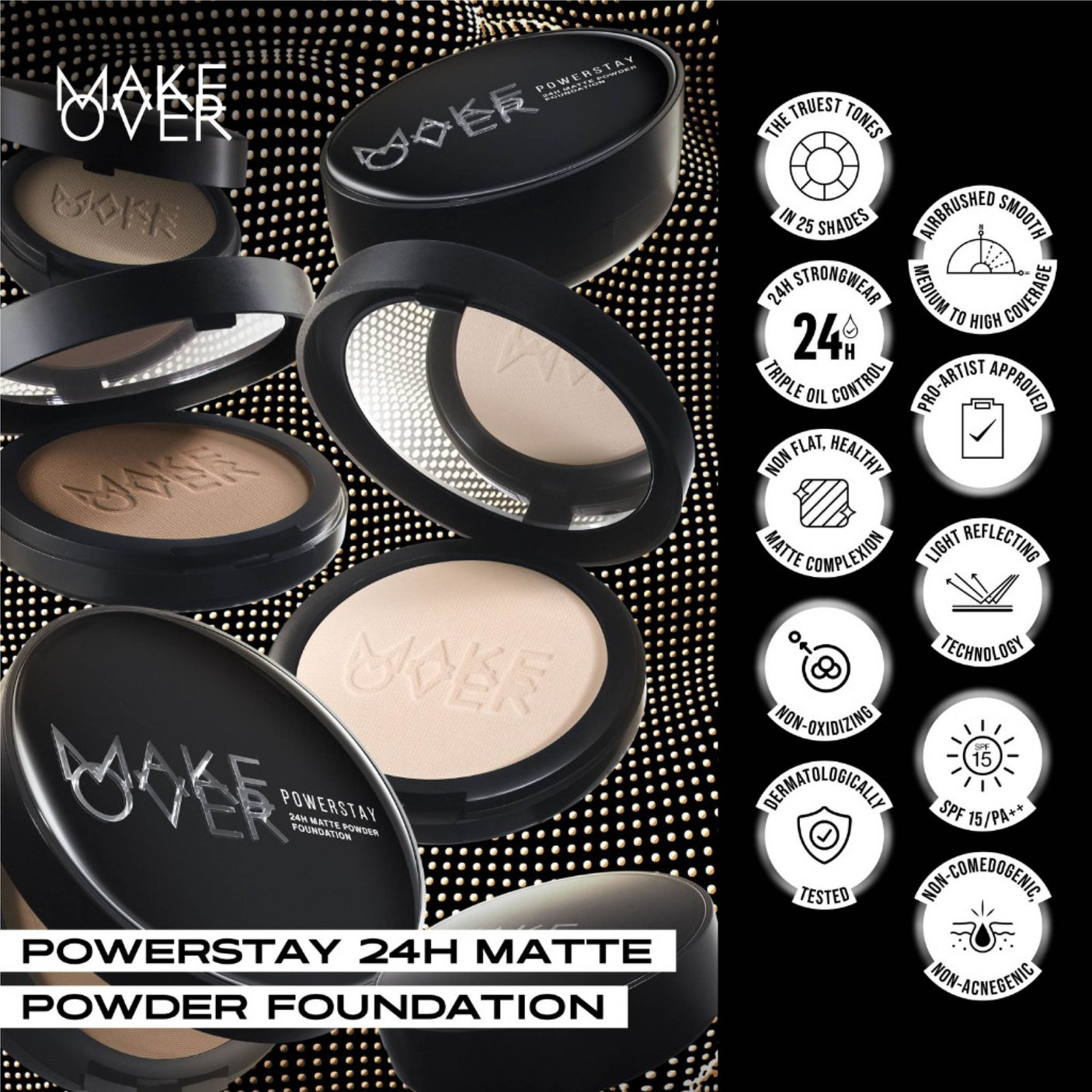 MAKE OVER Powerstay 24H Matte Powder Foundation W41 Coral Sand 10 g