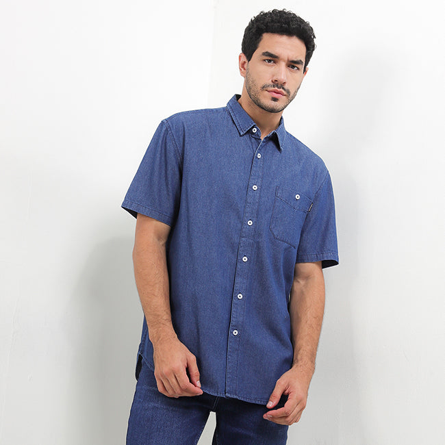 Hush Puppies Pakaian Pria Shirt Drury In Medium Blue