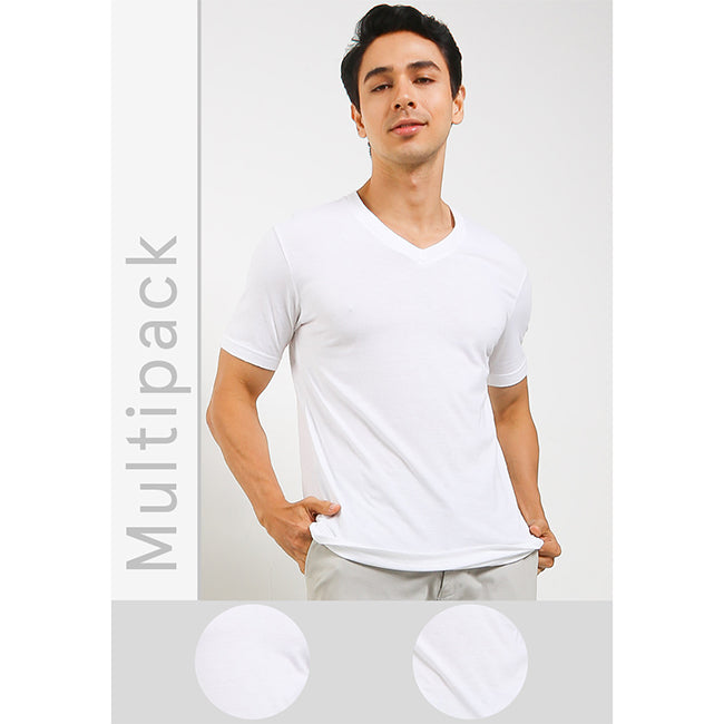 V Neck Bamboo In White-OMW22025WH