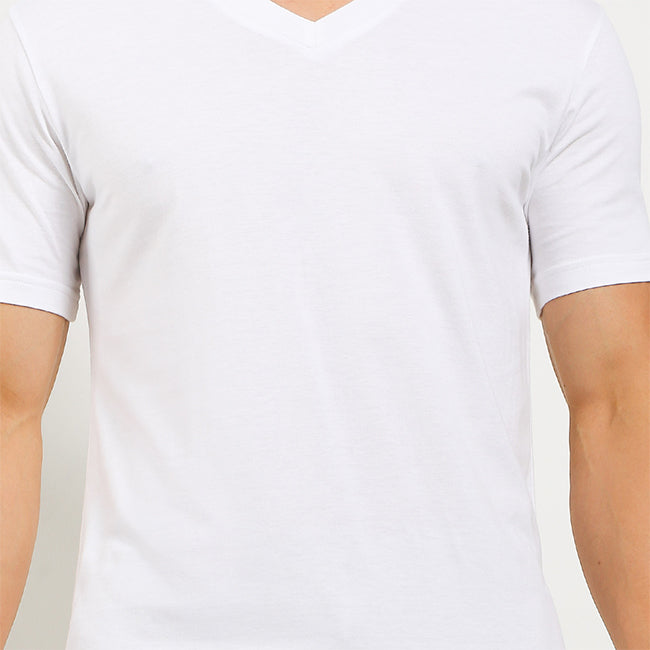 V Neck Bamboo In White-OMW22025WH