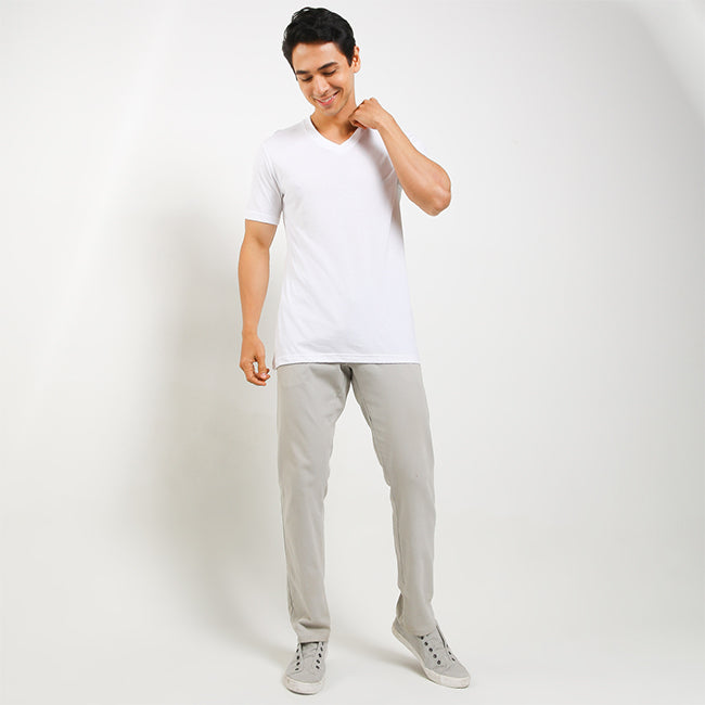 V Neck Bamboo In White-OMW22025WH