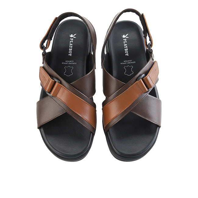 Playboy Sandal Pria Troumpard - Slingback Cross In Brown 44
